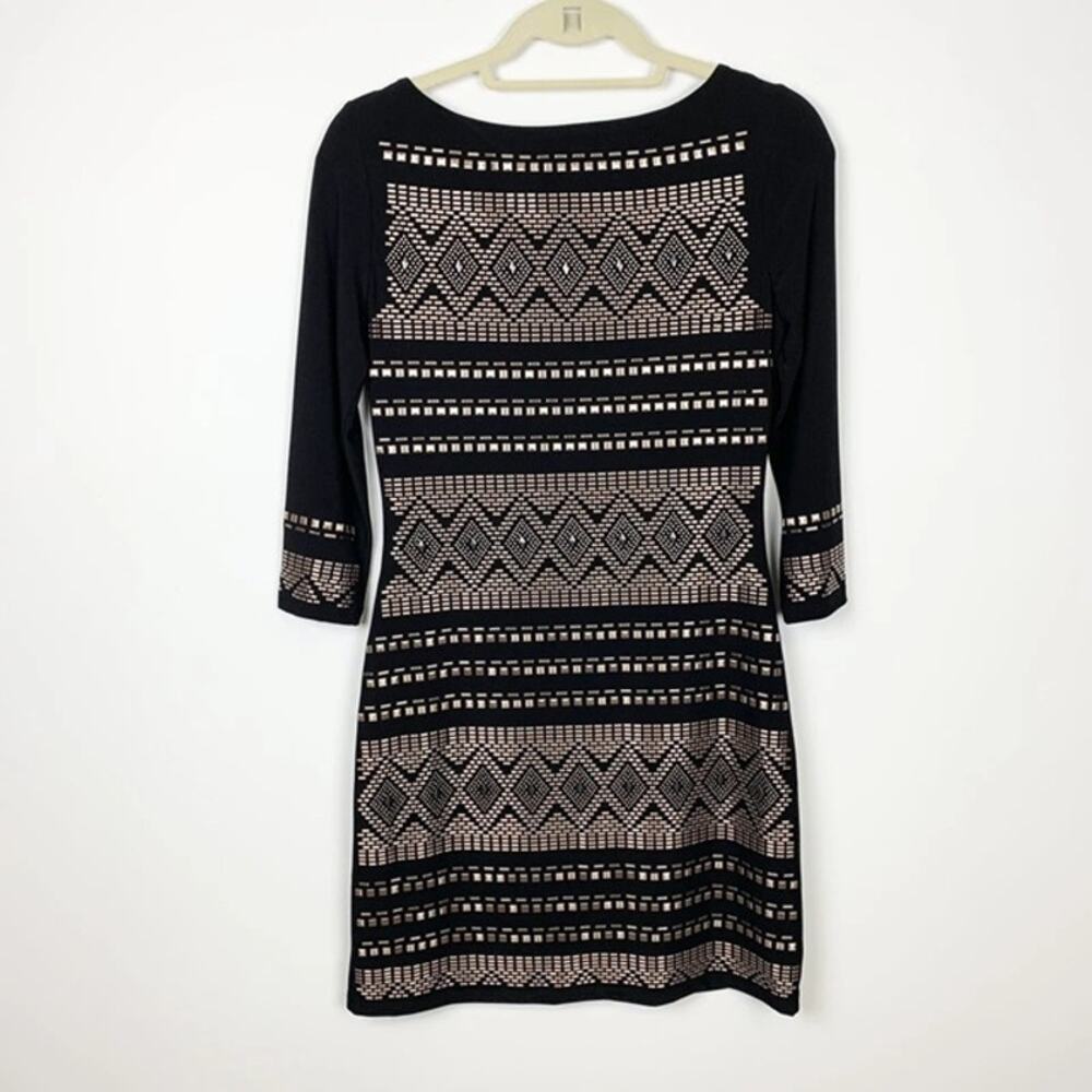 White House Black Market Black Sheer Tunic Top Metallic Pattern XL